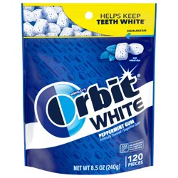 ORBIT WHITE Peppermint Sugar Free Chewing Gum, Value Pack, 120 ct Bag