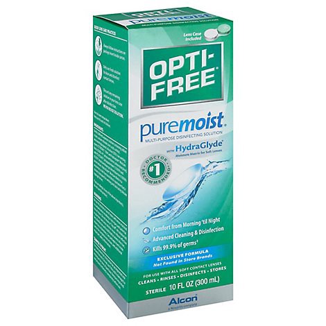 slide 1 of 1, Alcon Opti-Free Pure Moist Disinfecting Solution Multi-Purpose All Day Comfort - 10 Fl. Oz., 10 fl oz