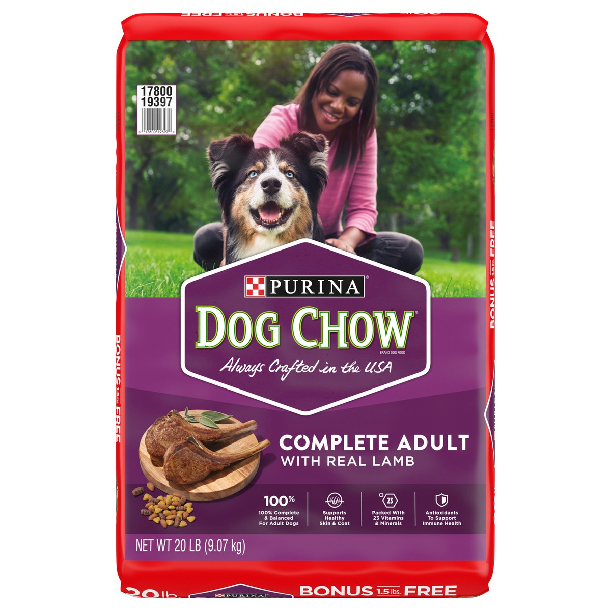 slide 1 of 9, Purina Dog Chow Complete Lamb Bonus Bag, 20 lb