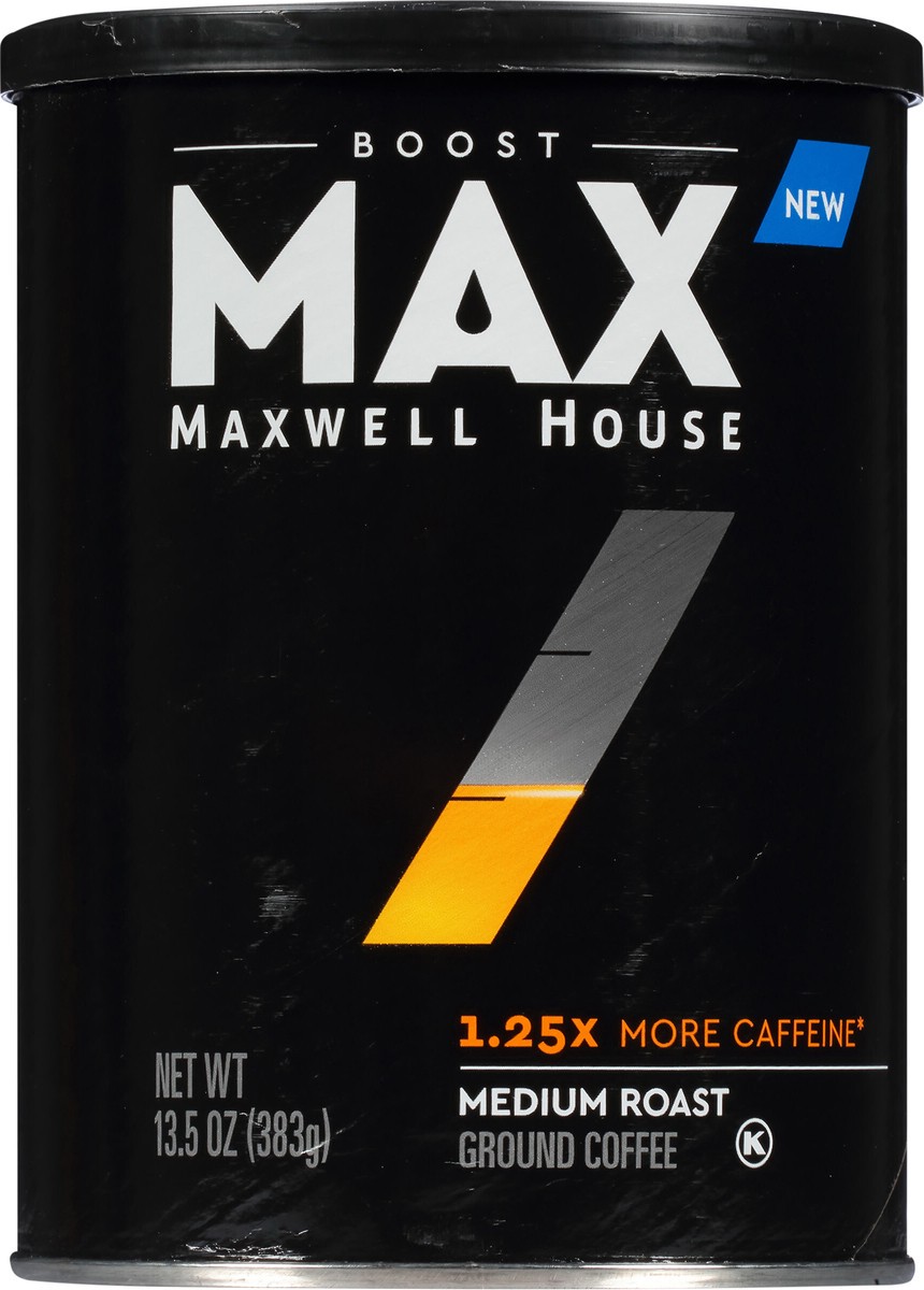 slide 6 of 12, Maxwell House Max Boost Medium Roast Ground Coffee with 1.25X More Caffeine, 13.5 oz Canister, 13.5 oz