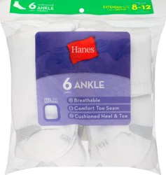 Hanes Shoe Size 8-12 Ankle Cushioned Socks 6 ea