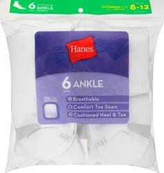 Hanes Shoe Size 8-12 Ankle Cushioned Socks 6 ea