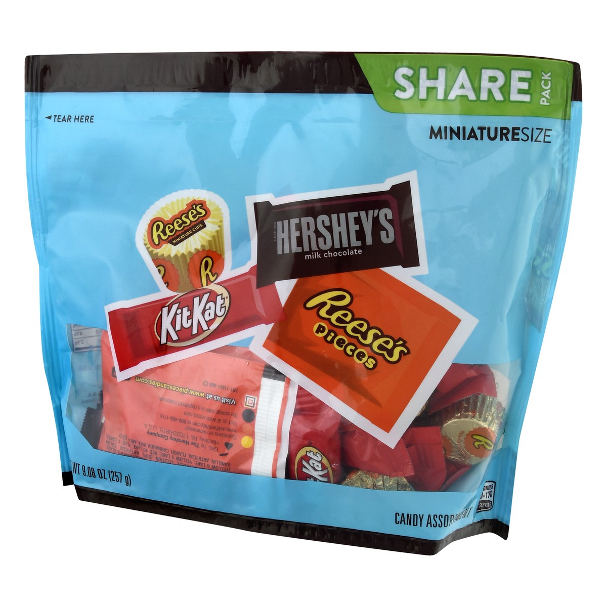 slide 10 of 10, HERSHEY'S, KIT KAT and REESE'S Miniatures Assorted Flavored Candy Share Pack, 9.08 oz, 9.08 oz