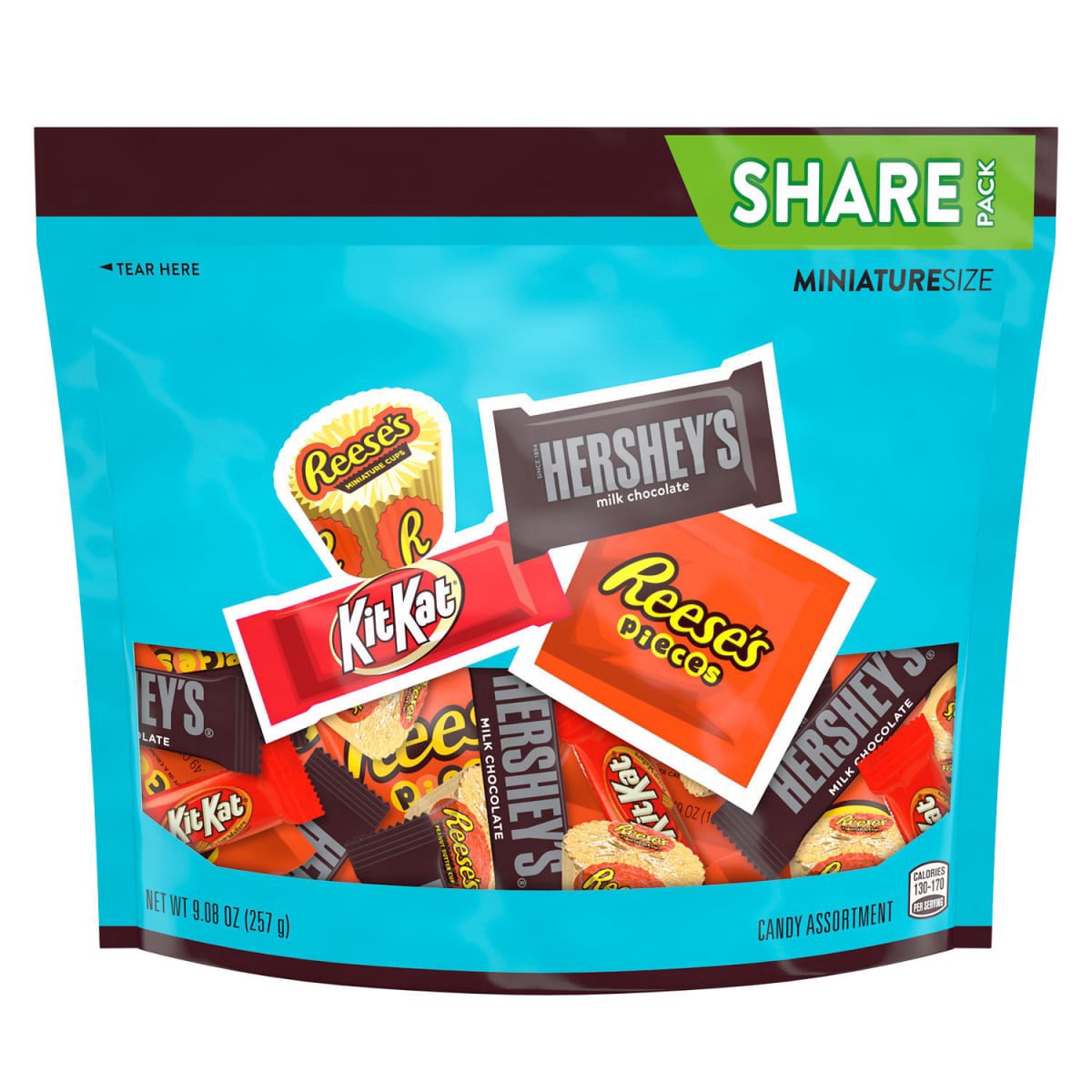 slide 1 of 10, HERSHEY'S, KIT KAT and REESE'S Miniatures Assorted Flavored Candy Share Pack, 9.08 oz, 9.08 oz