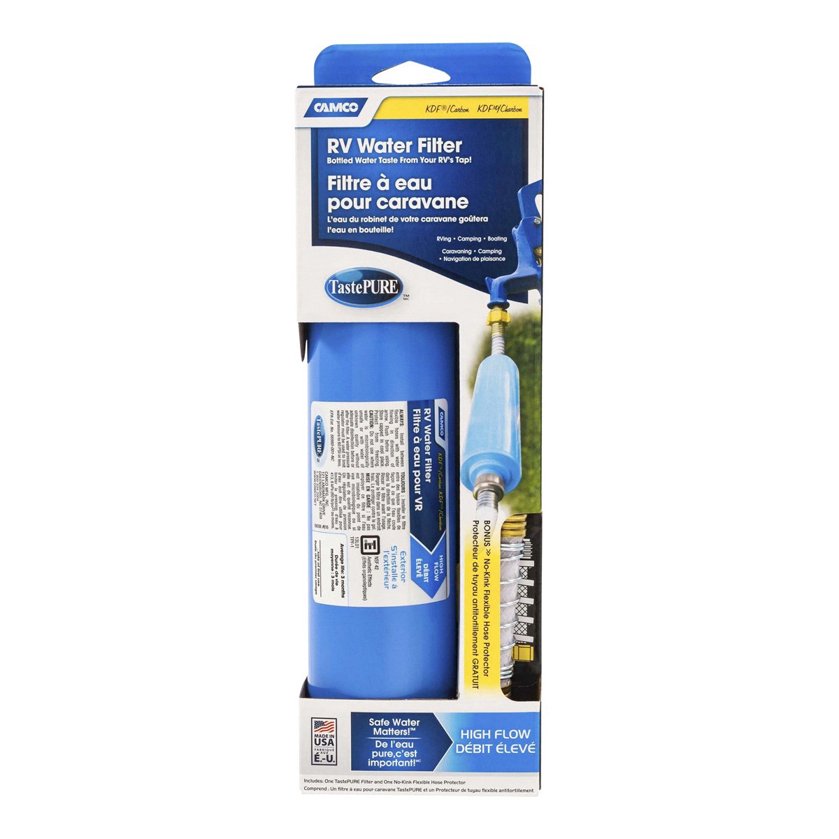 slide 1 of 5, CAMCO TastePURE KDF / Carbon Water Filter - Filter with hose protector, 1 ct