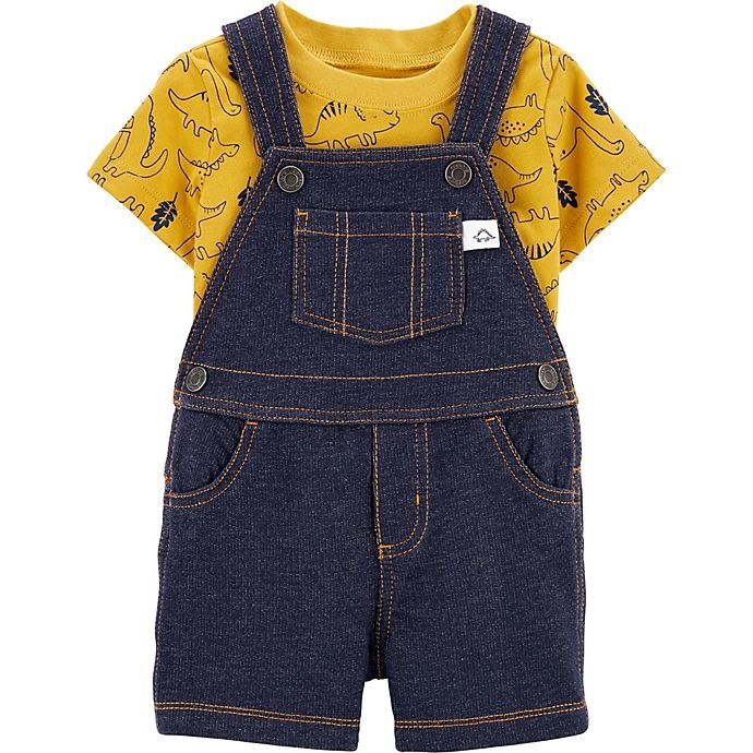 slide 1 of 1, carter's Size Newborn Dinosaur Tee & Denim Shortalls Set - Yellow, 2 ct