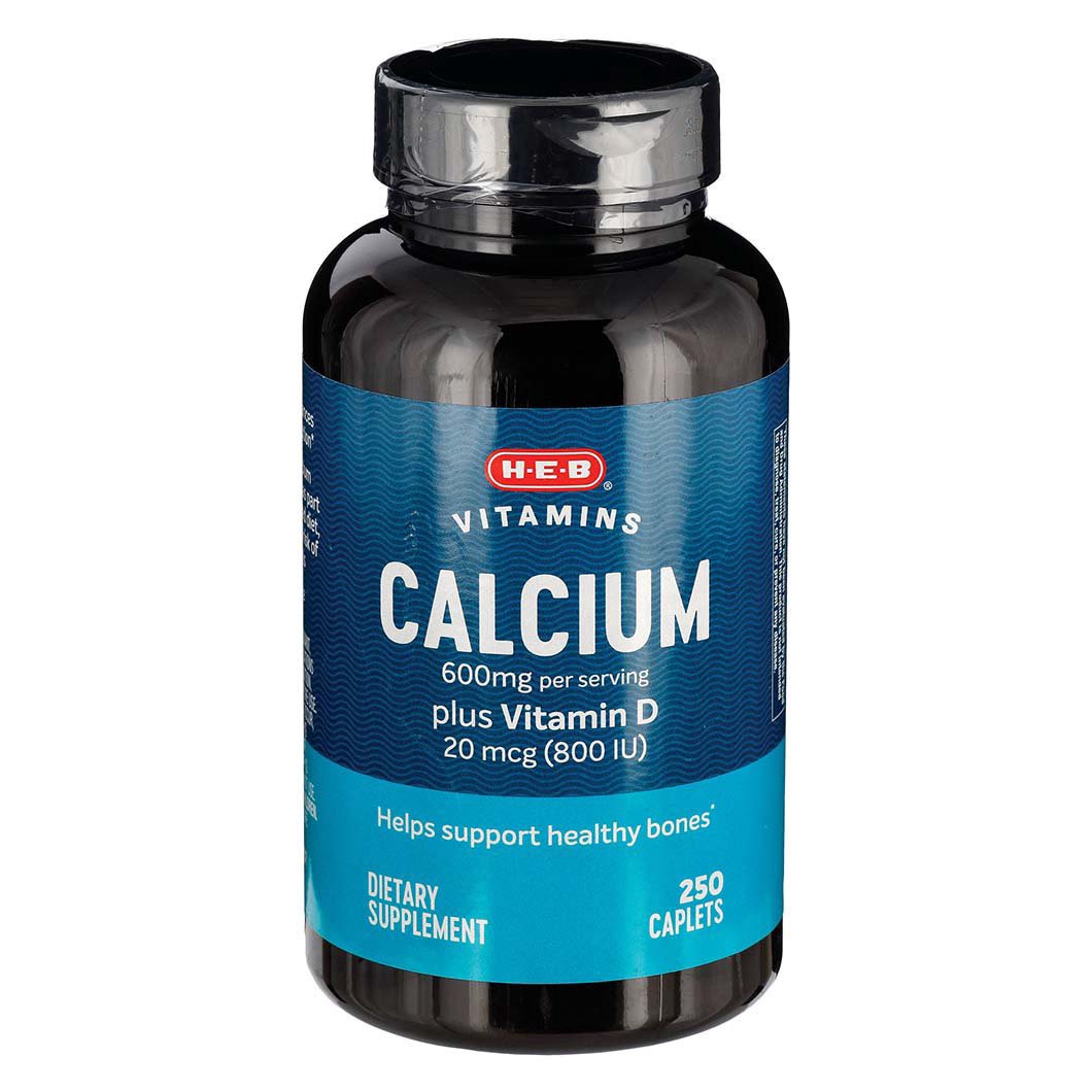 slide 1 of 1, H-E-B Vitamins 600mg Calcium plus 20 mcg D Caplets - Texas-Size Pack, 250 ct