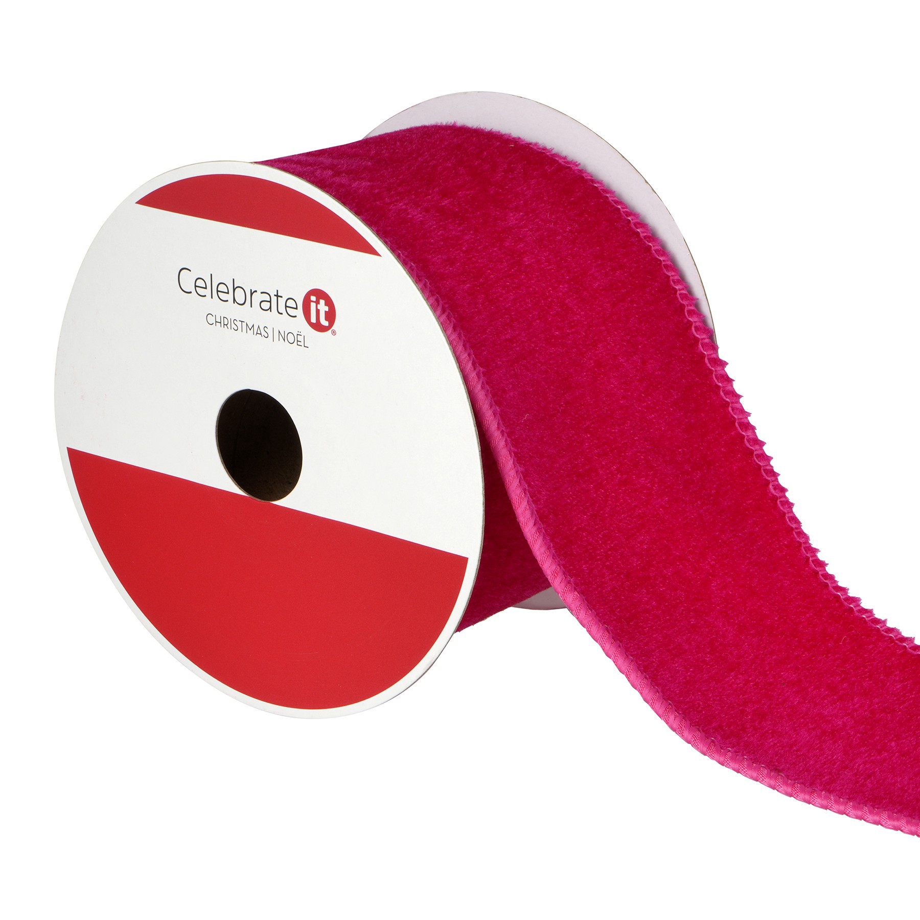 slide 3 of 3, 2.5" X 15ft. Hot Pink Wired Velvet Ribbon By Celebrate It, 2.5 in x 15 ft