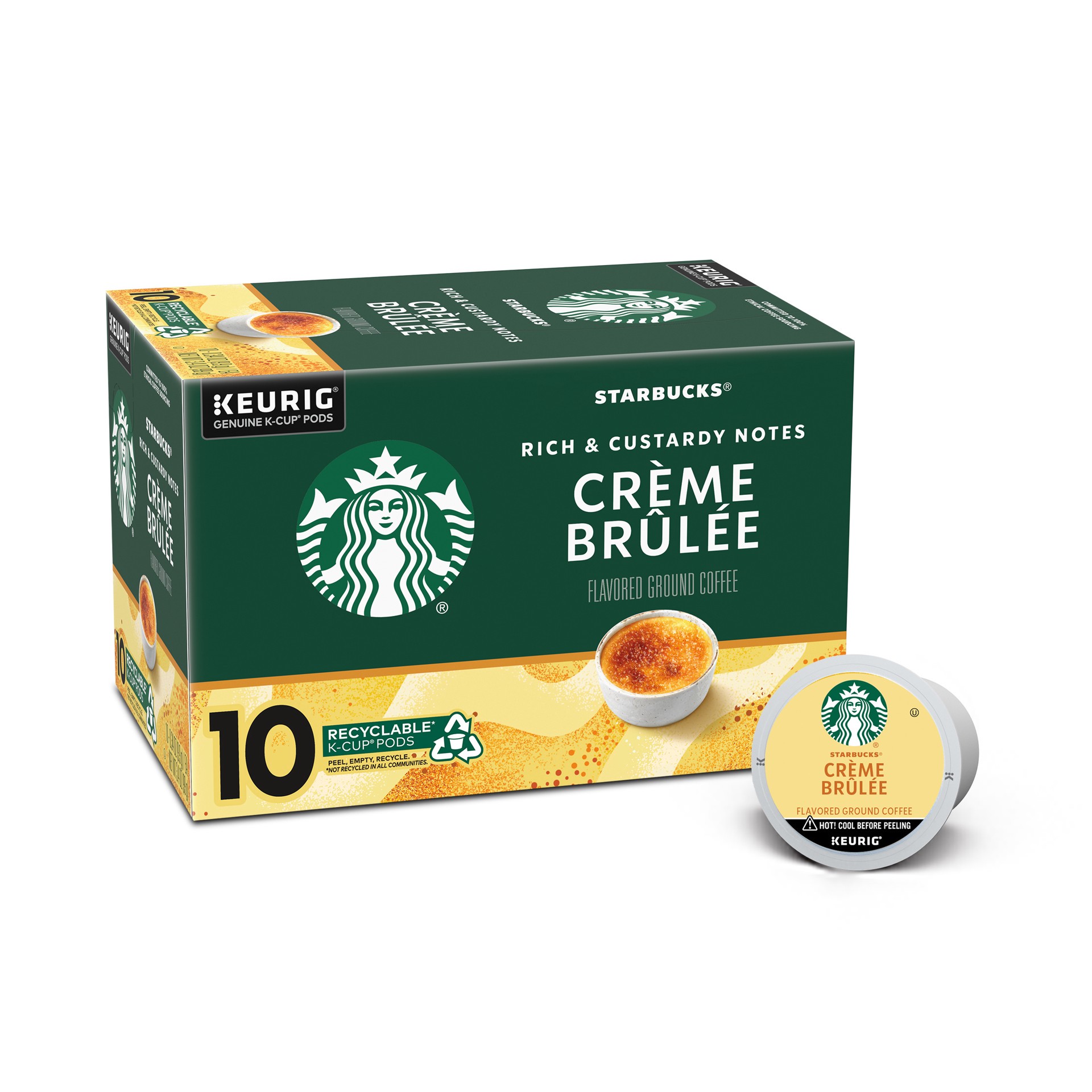 slide 1 of 5, Starbucks K-Cup Coffee Pods—Crème Brûlée Flavored Coffee—Naturally Flavored—100% Arabica—1 box (10 pods), 10 ct