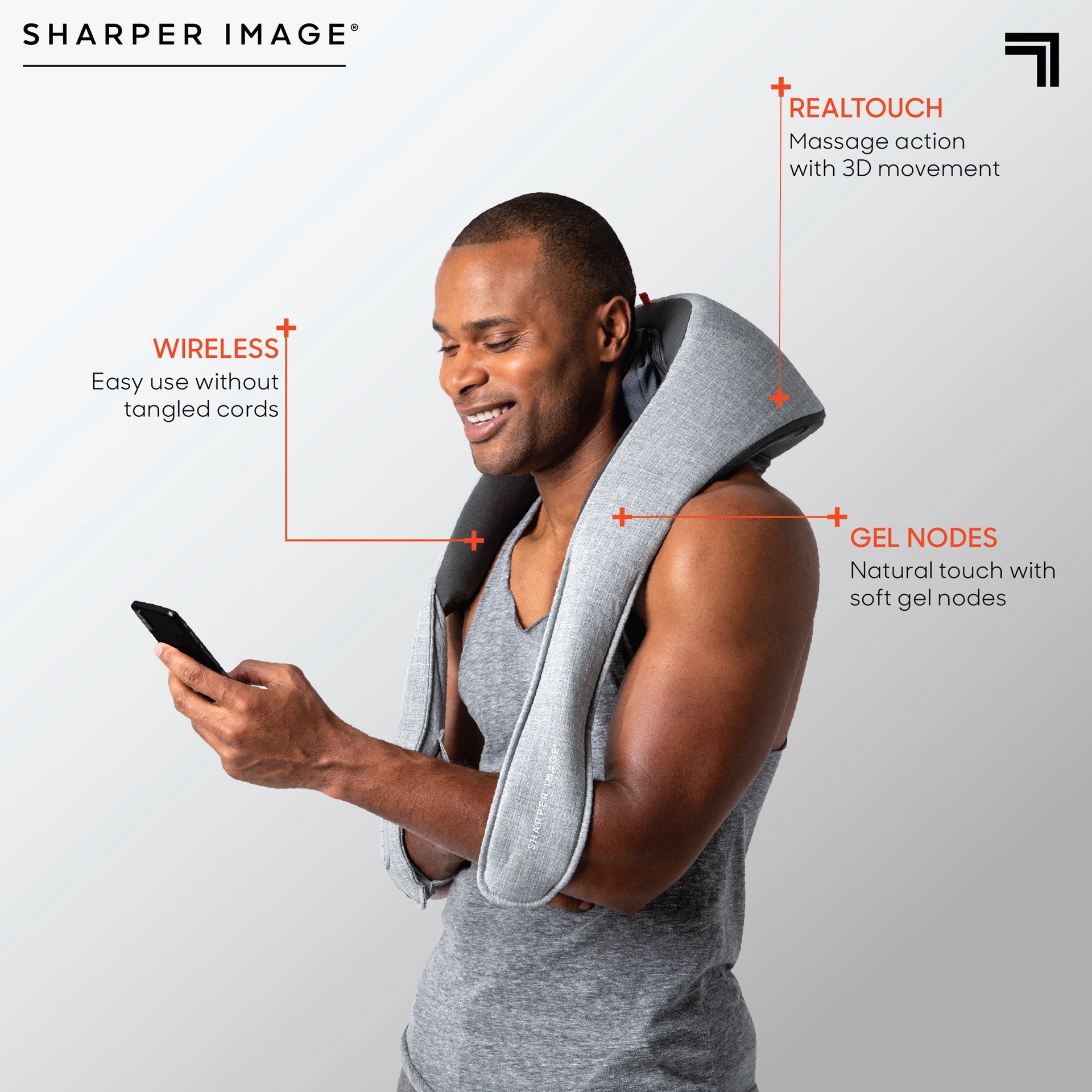 slide 3 of 7, Sharper Image RealTouch™ Shiatsu Massager, Warming Heat Soothes Sore Muscles, Nodes Feel Like Real Hands, Wireless & Rechargeable - Best Massager for Neck Back Shoulders Feet Legs w/ 6 Massage Heads, 1 ct