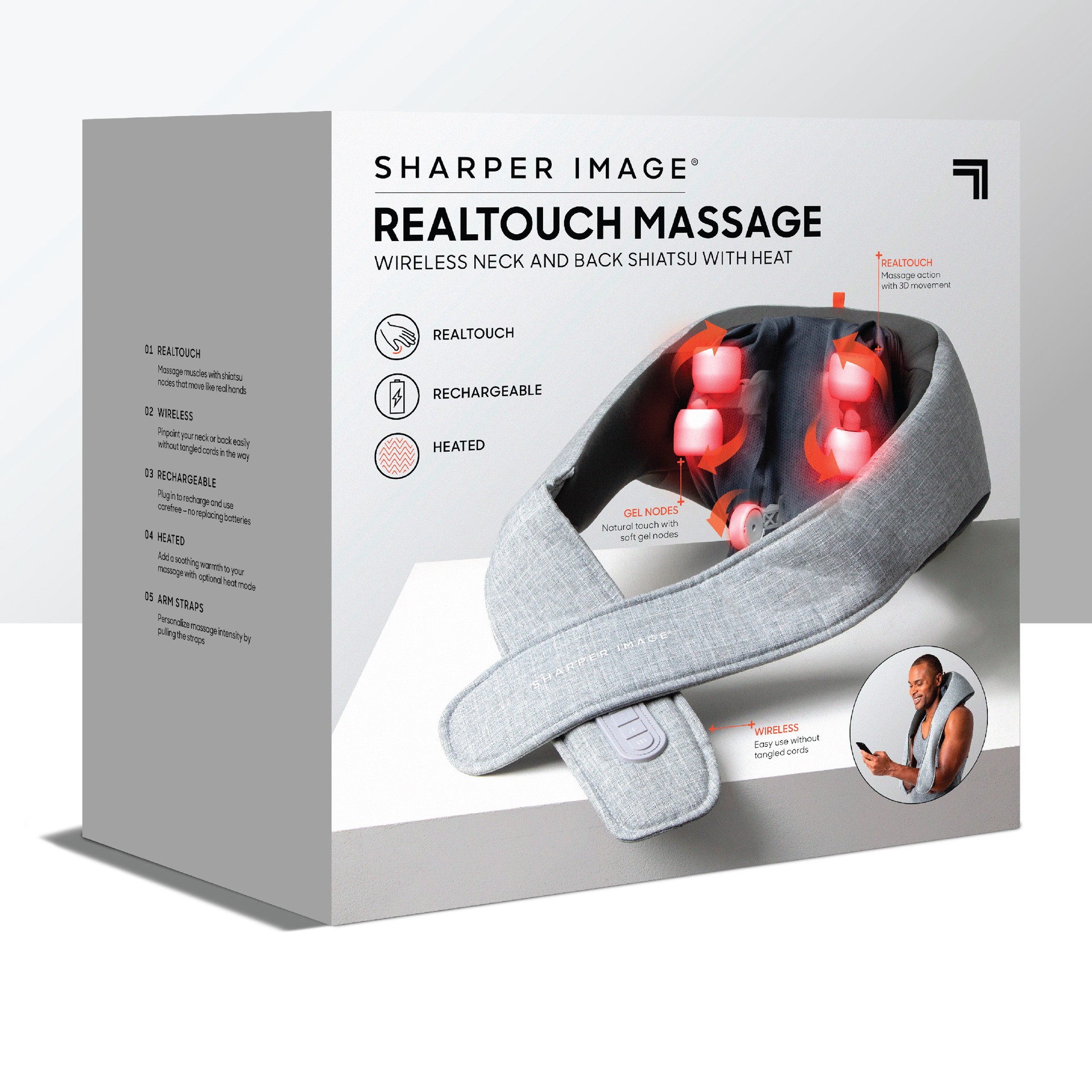 slide 4 of 7, Sharper Image RealTouch™ Shiatsu Massager, Warming Heat Soothes Sore Muscles, Nodes Feel Like Real Hands, Wireless & Rechargeable - Best Massager for Neck Back Shoulders Feet Legs w/ 6 Massage Heads, 1 ct