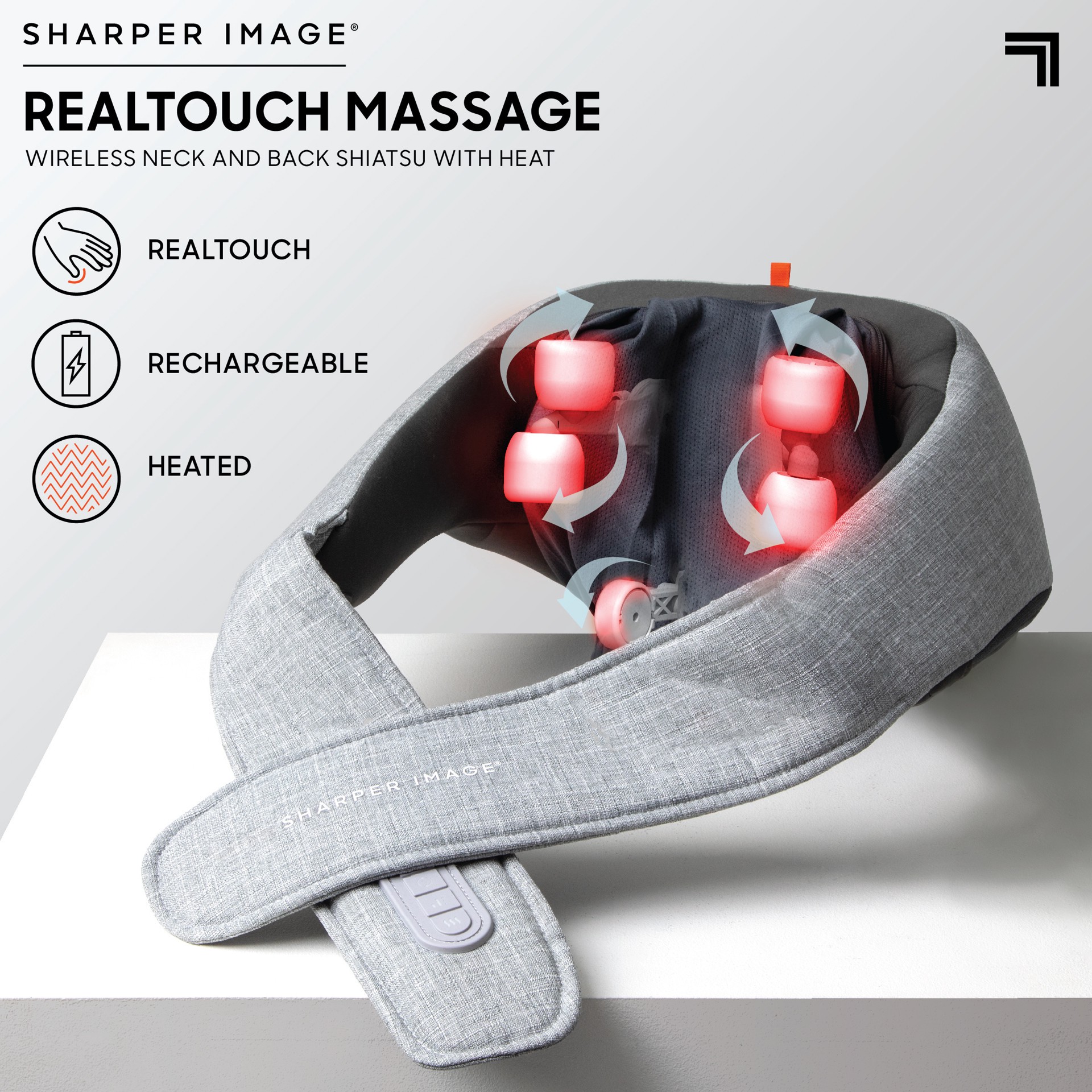 slide 2 of 7, Sharper Image RealTouch™ Shiatsu Massager, Warming Heat Soothes Sore Muscles, Nodes Feel Like Real Hands, Wireless & Rechargeable - Best Massager for Neck Back Shoulders Feet Legs w/ 6 Massage Heads, 1 ct