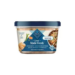 Blue Buffalo Love Made Fresh Dog Food, Refrigerated, Chunky Chicken Stew With Carrots and Peas, Fresh Dog Food, Ready-To-Serve, 1-lb Tub
