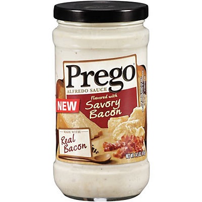 slide 1 of 5, Prego Flavored with Savory Bacon Alfredo Sauce, 14.5 oz