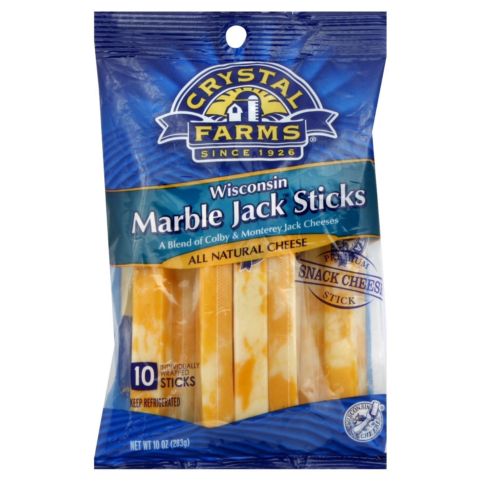 slide 1 of 1, Crystal Farms Wisconsin Marble Jack Cheese Sticks, 10 ct