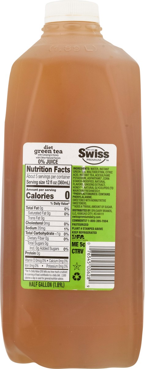 slide 6 of 13, Swiss Premium Diet Ginseng & Honey with other natural flavors. Green Tea - 1/2 gal, 1/2 gal