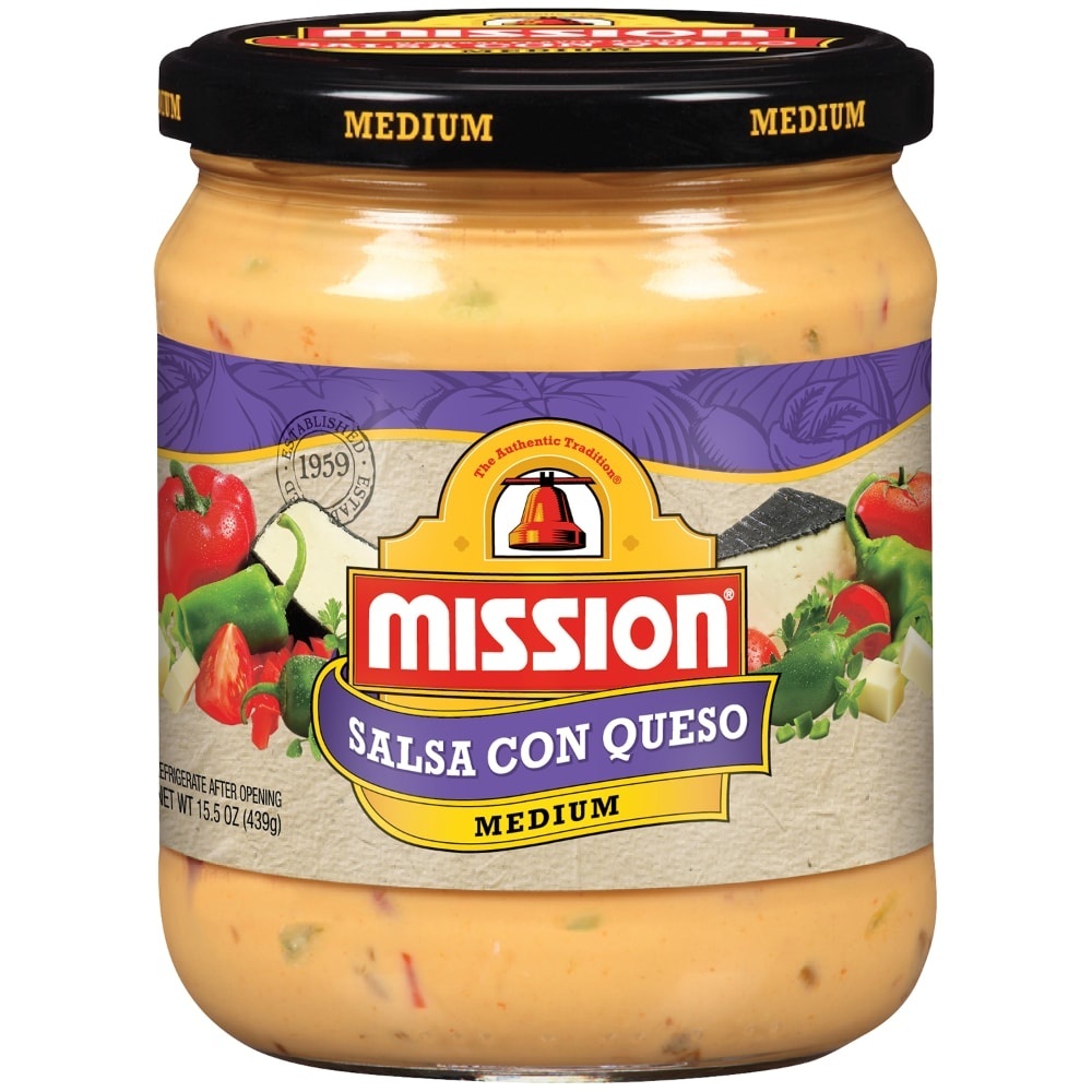 slide 1 of 4, Mission Medium Salsa Con Queso, 15.5 oz