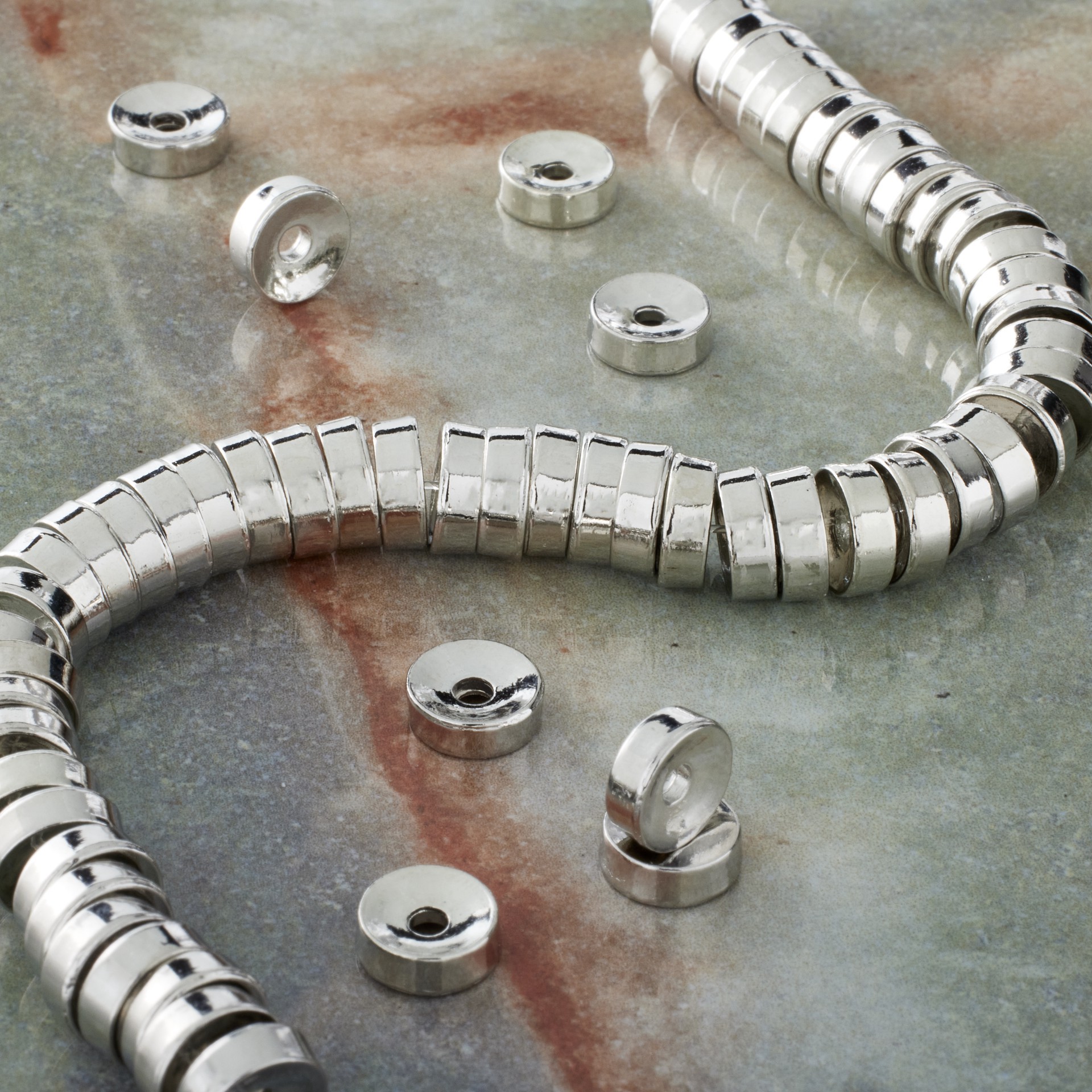 slide 2 of 3, Rhodium Metal Disc Beads By Bead Landing, 8 mm