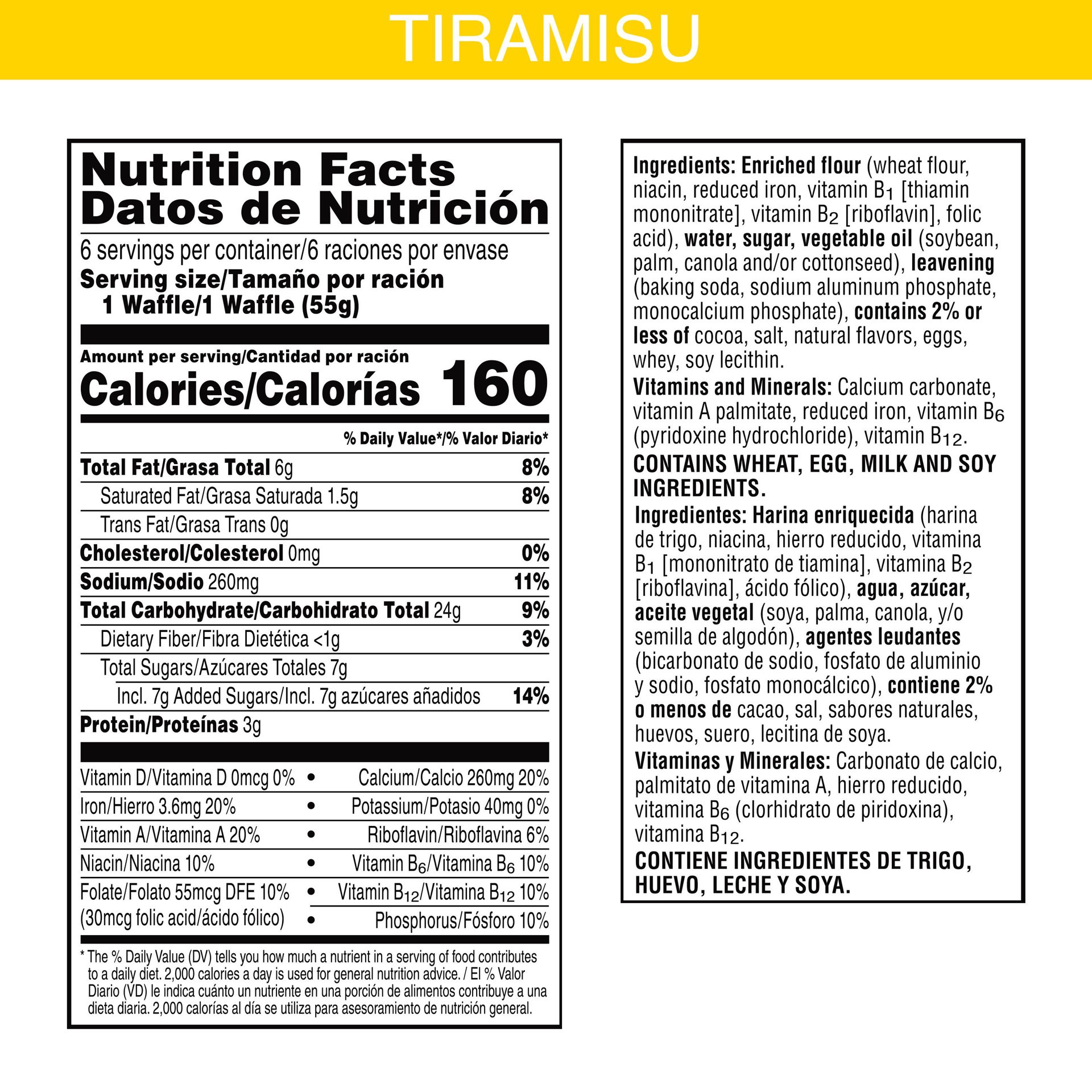 slide 2 of 5, Eggo Thick and Fluffy Frozen Waffles, Frozen Breakfast, Resealable. Belgian Style, Tiramisu, 11.6oz Box, 6 Waffles, 11.6 oz
