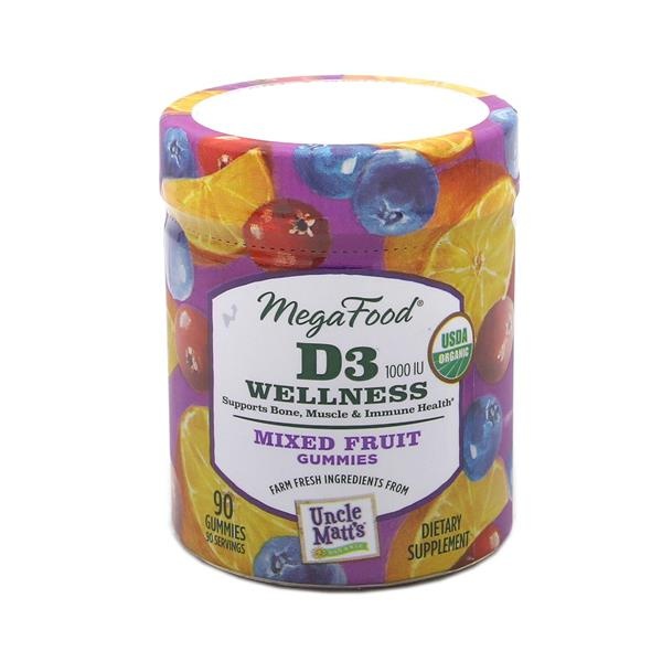 slide 1 of 6, MegaFood D3 Wellness, 1000 IU, Mixed Fruit, Gummies, 90 ct