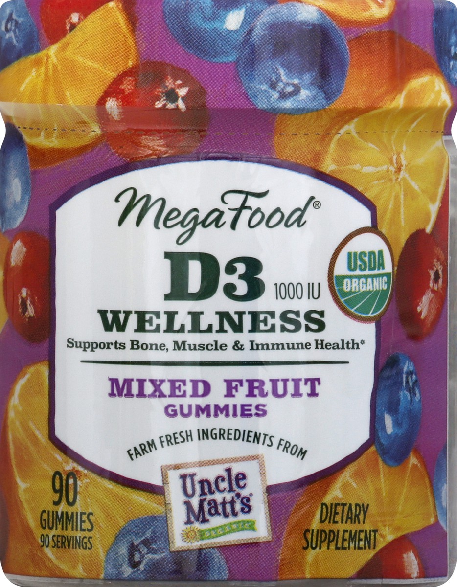 slide 5 of 6, MegaFood D3 Wellness, 1000 IU, Mixed Fruit, Gummies, 90 ct