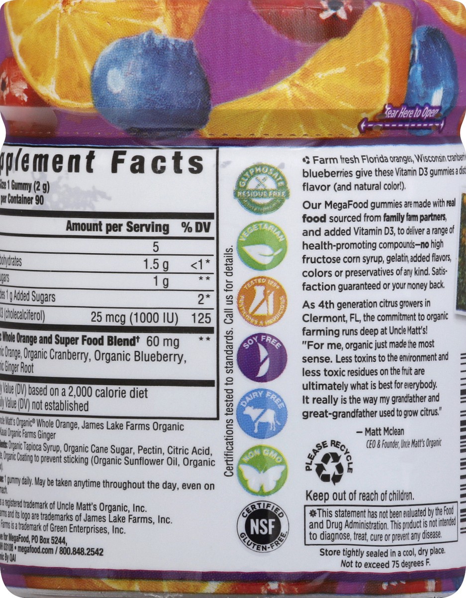 slide 6 of 6, MegaFood D3 Wellness, 1000 IU, Mixed Fruit, Gummies, 90 ct