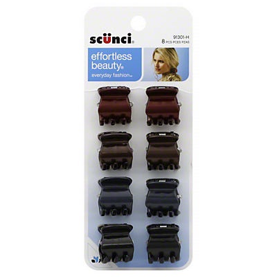 slide 1 of 1, scünci Effortless Beauty 3 Prong Small Jaw Claw Clips Assorted Colors, 8 ct