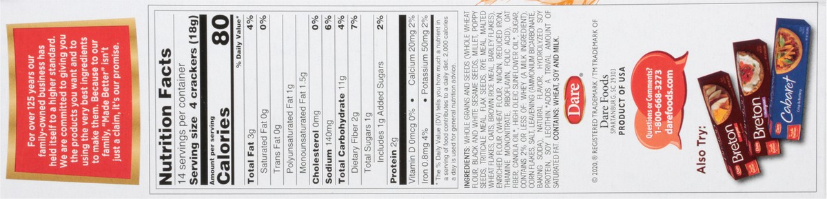 slide 2 of 14, Dare Whole Grain & Seeds Crackers 8.8 oz, 8.8 oz