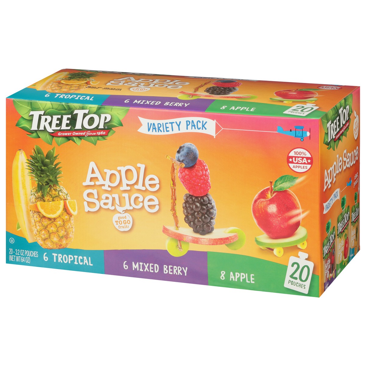 slide 8 of 9, Tree Top Apple/Tropical/Strawberry Apple Sauce Variety Pack 20 - 3.2 oz Pouches, 20 ct