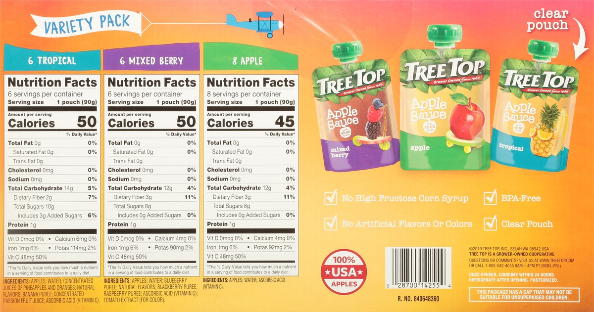 slide 2 of 9, Tree Top Apple/Tropical/Strawberry Apple Sauce Variety Pack 20 - 3.2 oz Pouches, 20 ct