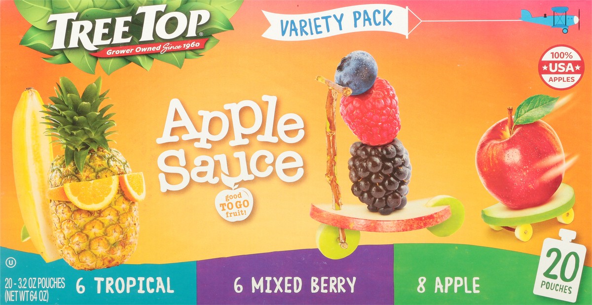 slide 7 of 9, Tree Top Apple/Tropical/Strawberry Apple Sauce Variety Pack 20 - 3.2 oz Pouches, 20 ct