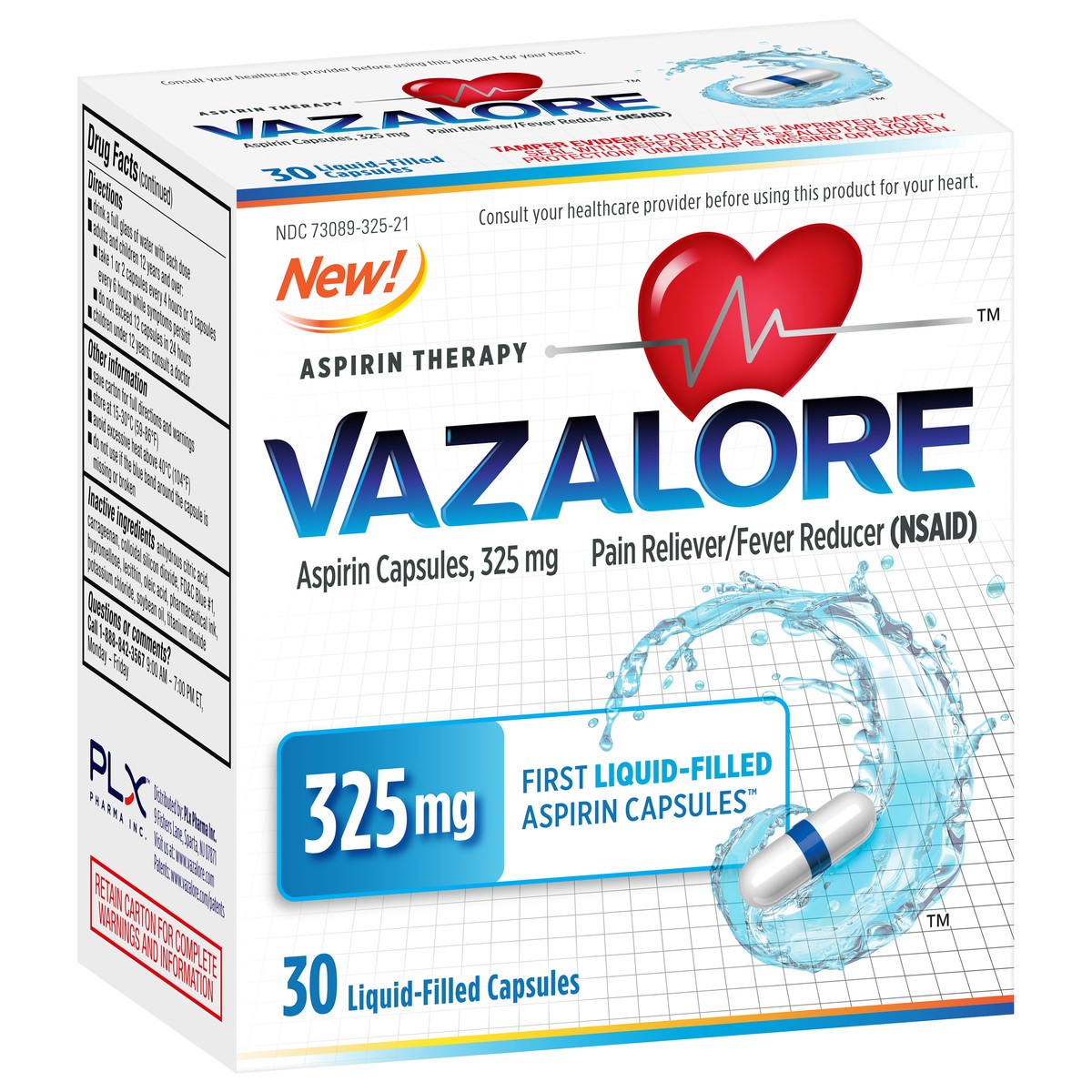 slide 2 of 9, Vazalore Aspirin 325 mg Liquid-Filled Capsules 30 ea, 30 ct