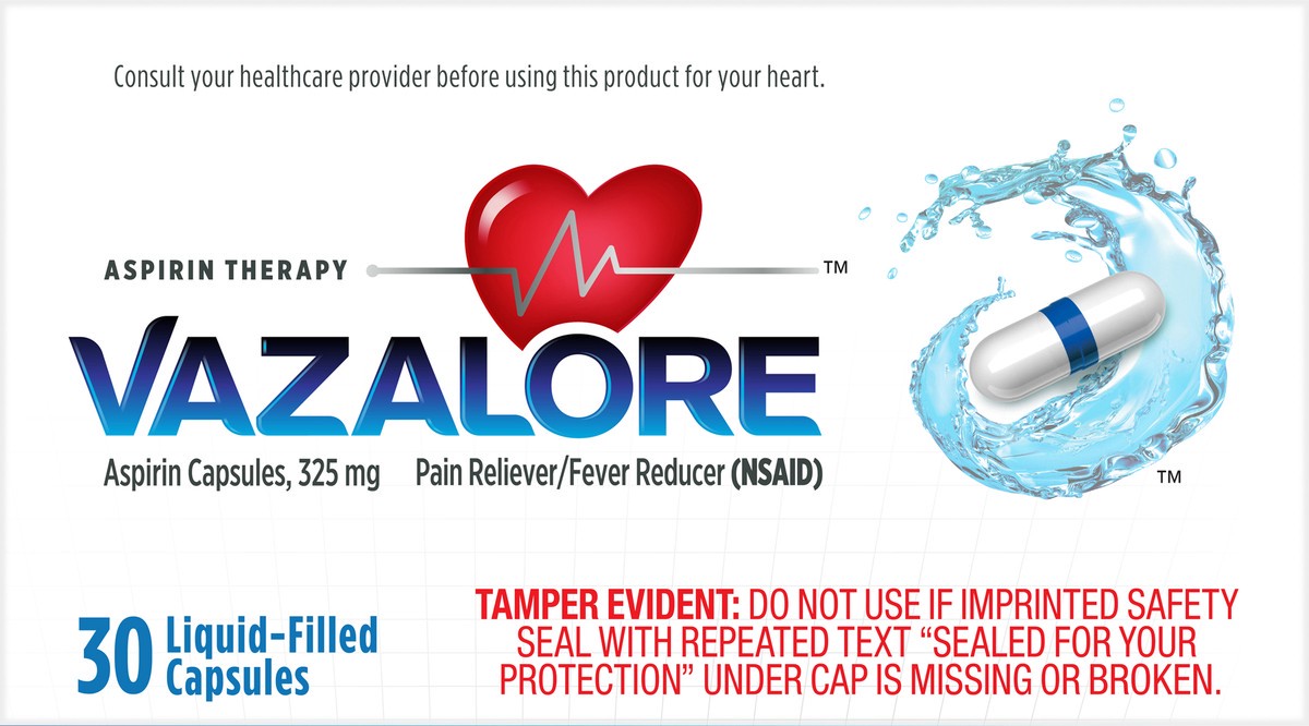slide 9 of 9, Vazalore Aspirin 325 mg Liquid-Filled Capsules 30 ea, 30 ct