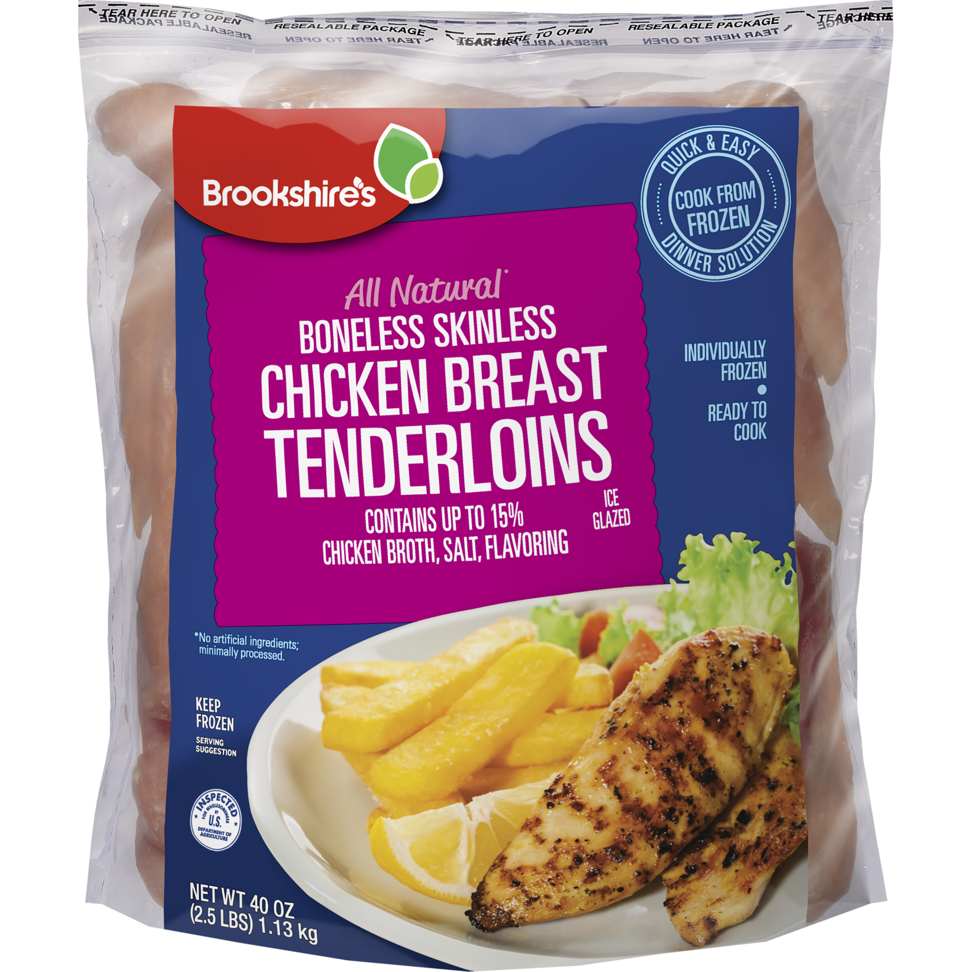 slide 1 of 1, BROOKSHIRE BROTHERS Uncooked, Chicken Breast Tenderloins, Ice Glazed, 1.13 kg