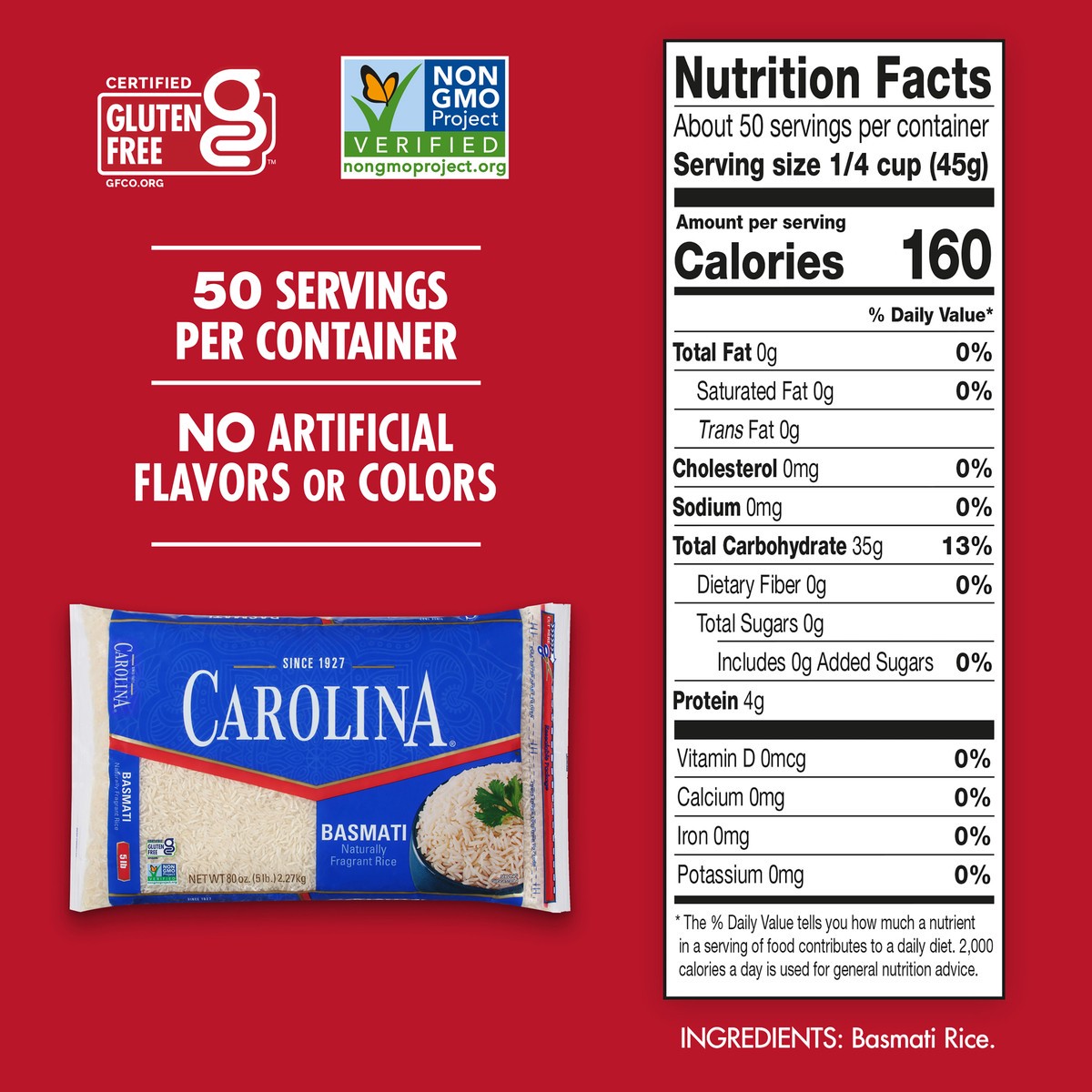 slide 2 of 6, Carolina Rice, Basmati, 80 oz