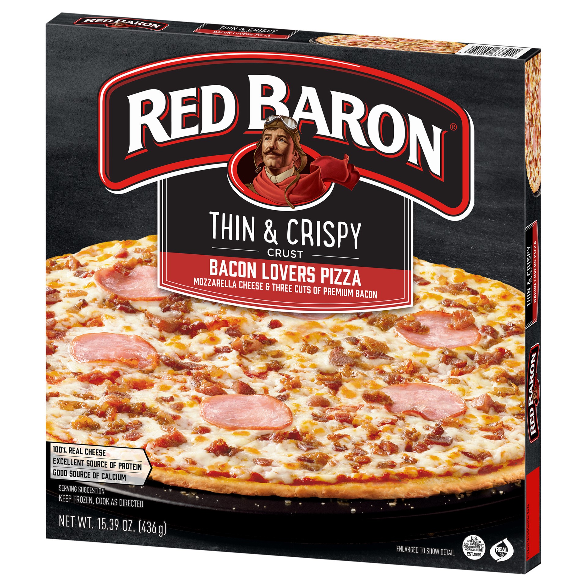 slide 2 of 5, Red Baron Bacon Lover's Thin Crust Frozen Pizza, 0.96 lb