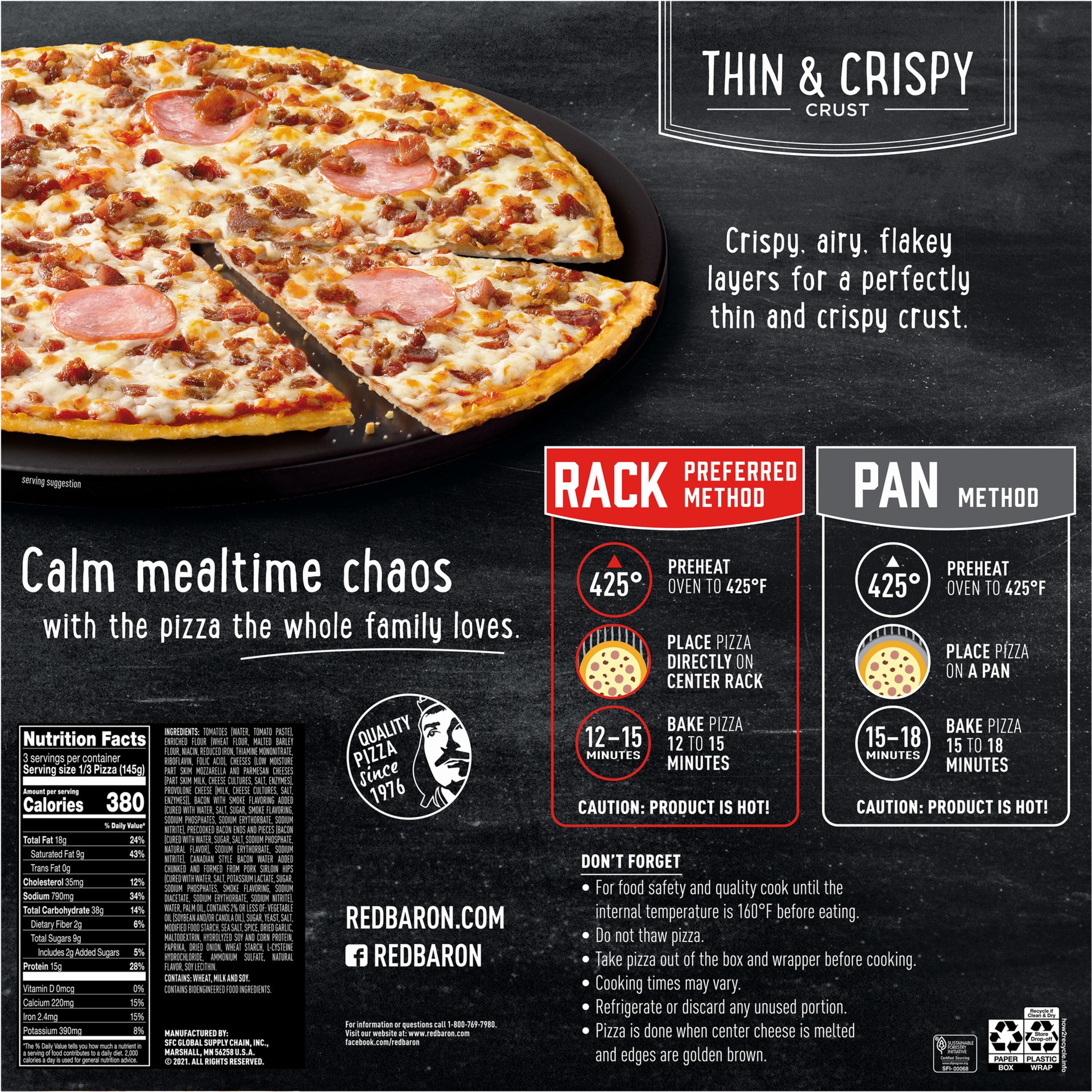 slide 4 of 5, Red Baron Bacon Lover's Thin Crust Frozen Pizza, 0.96 lb