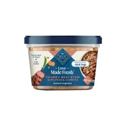 Blue Buffalo Love Made Fresh Dog Food, Refrigerated, Chunky Beef Stew With Carrots and Peas, Fresh Dog Food, Ready-To-Serve, 1-lb Tub
