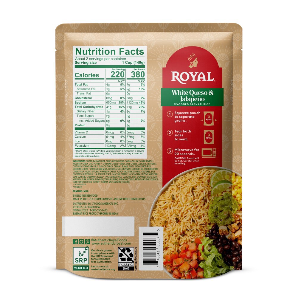 slide 2 of 2, Royal Seasoned Basmati White Queso & Jalapeno Rice 8.5 oz, 8.5 oz