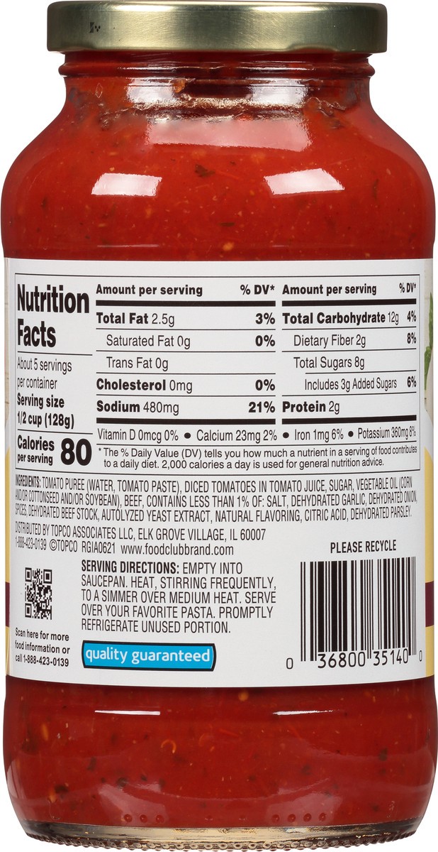 slide 6 of 17, Food Club Pasta Sauce Flavored with Meat 24 oz, 24 oz