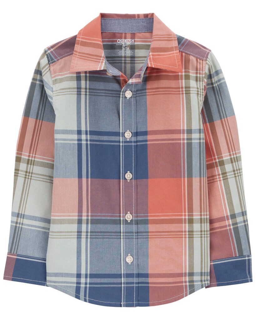 slide 3 of 3, Oshkosh Baby Plaid Button-Front Shirt Multi 12M, 1 ct