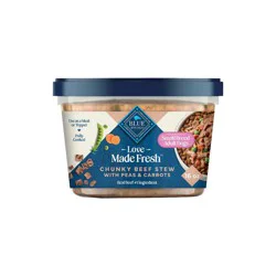 Blue Buffalo Love Made Fresh Dog Food for Small Breed Adult Dogs, Refrigerated, Chunky Beef Stew With Carrots and Peas, Fresh Dog Food, Ready-To-Serve, 1-lb Tub