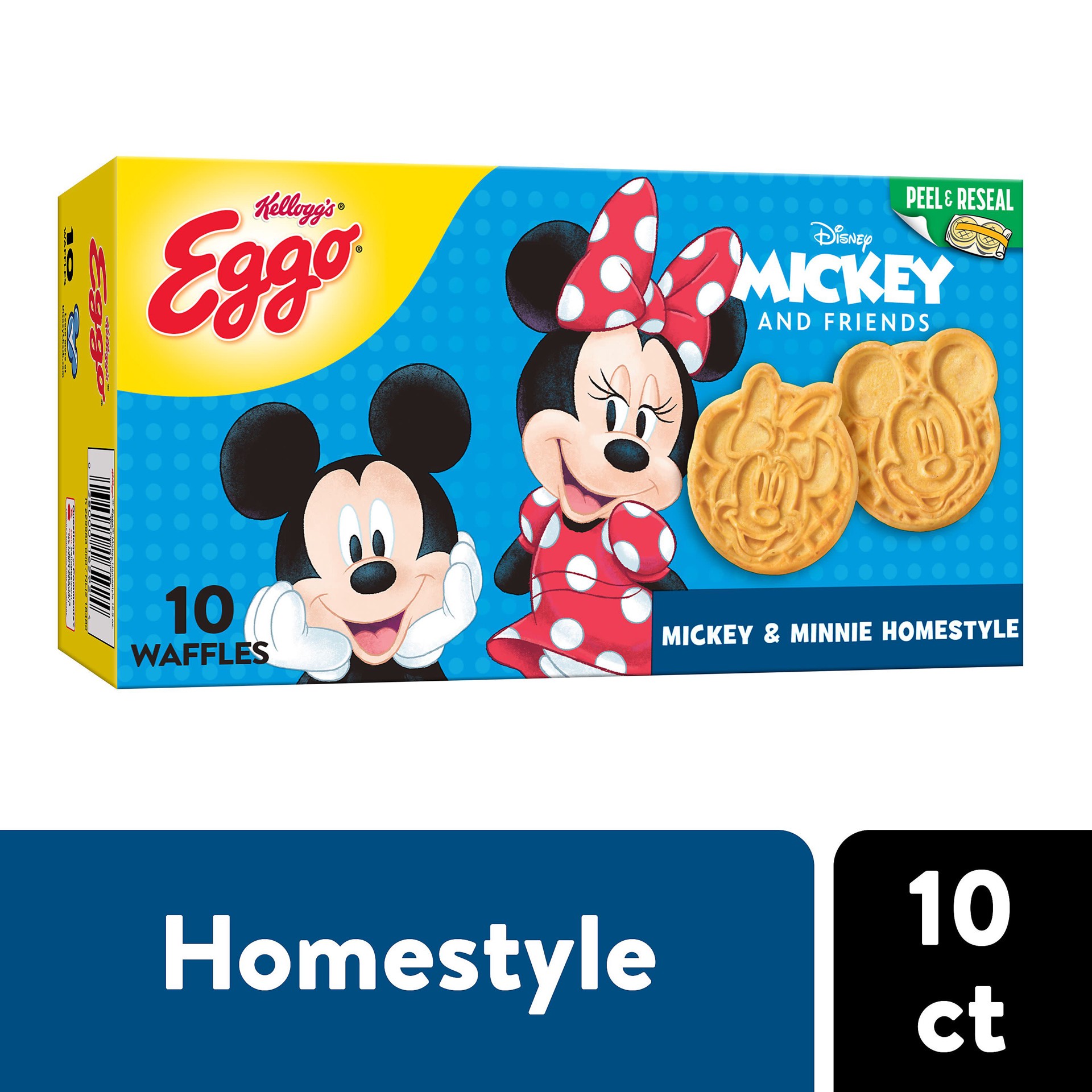 slide 1 of 5, Eggo Mickey and Minnie Frozen Waffles, Frozen Breakfast, Breakfast Food, Homestyle, 12.3oz Box, 10 Waffles, 12.3 oz