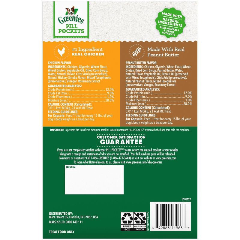 slide 2 of 9, Greenies Pill Pockets Chicken Flavor/Peanut Butter Flavor Treats for Dogs Variety Pack 2 - 7.9 oz Pouches, 15.8 oz