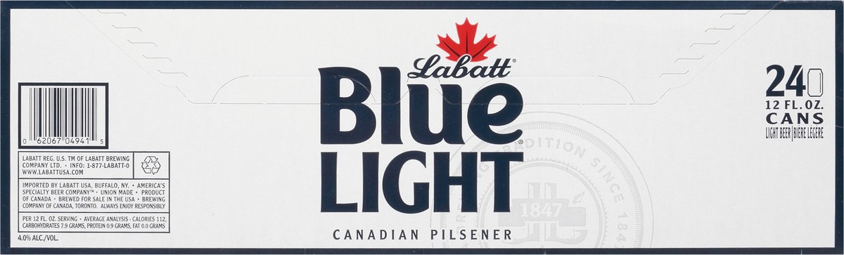 slide 2 of 13, Labatt Blue Light Canadian Pilsener Beer - 24pk/12oz Cans, 24 ct; 12 fl oz