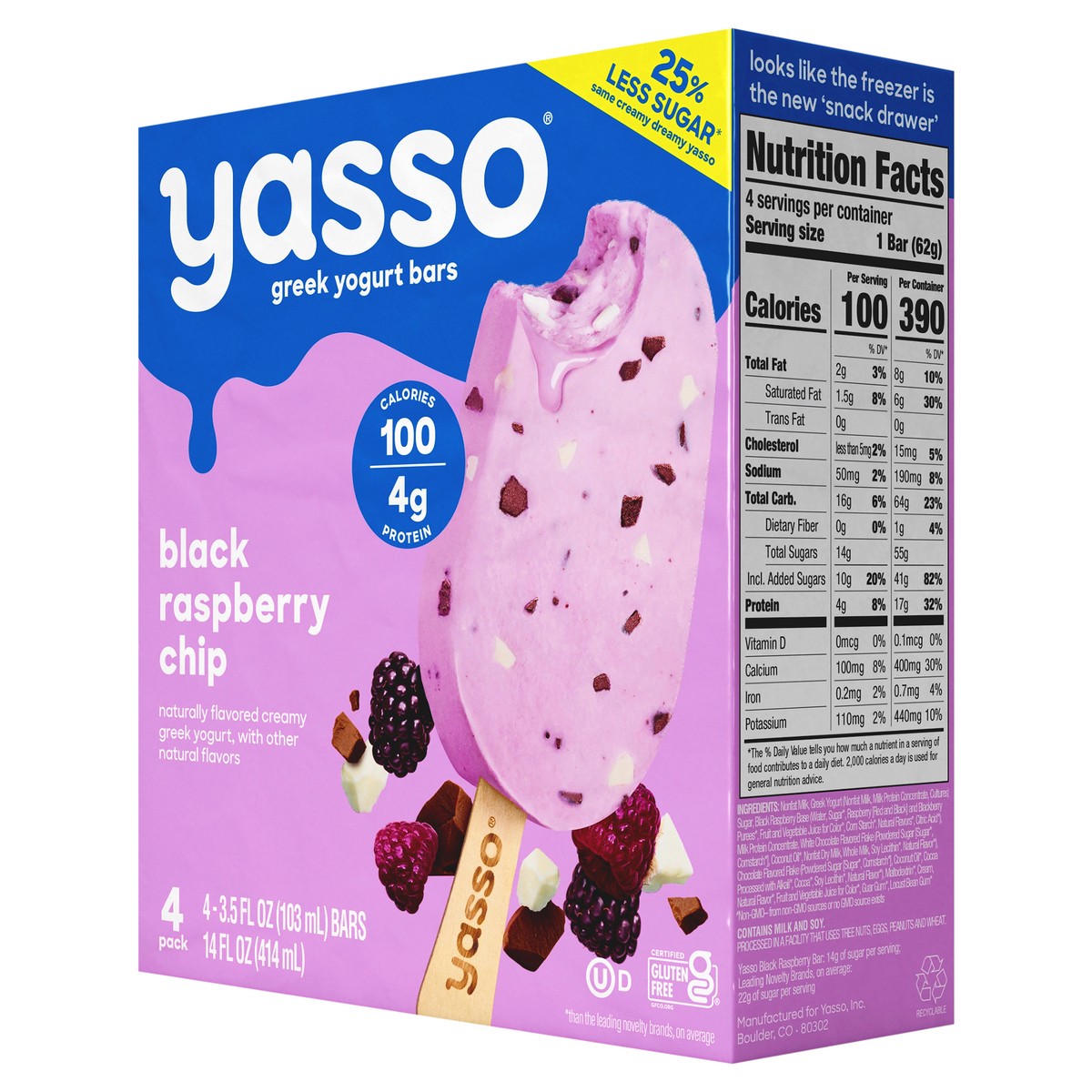 slide 4 of 8, Yasso Black Raspberry Chip Frozen Greek Yogurt Bars, 4 ct