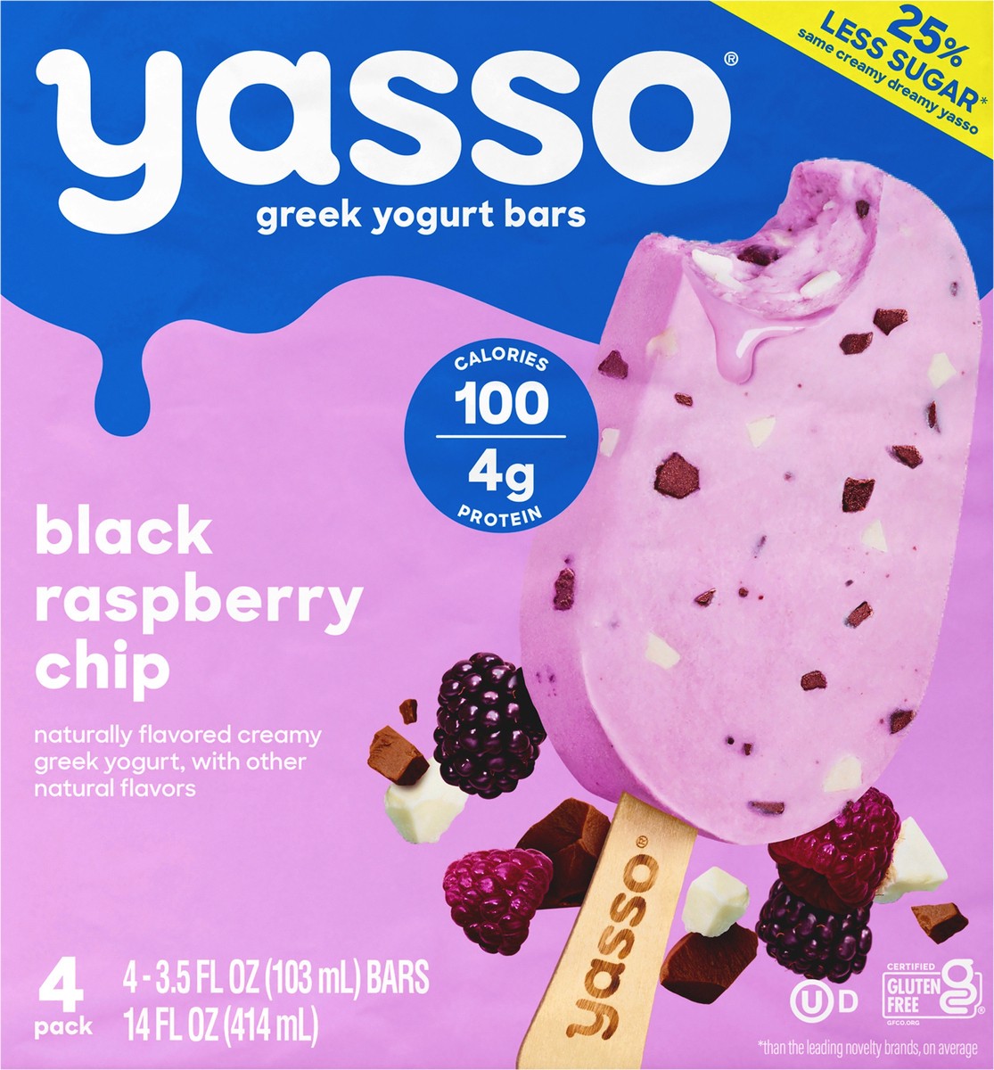 slide 2 of 8, Yasso Black Raspberry Chip Frozen Greek Yogurt Bars, 4 ct