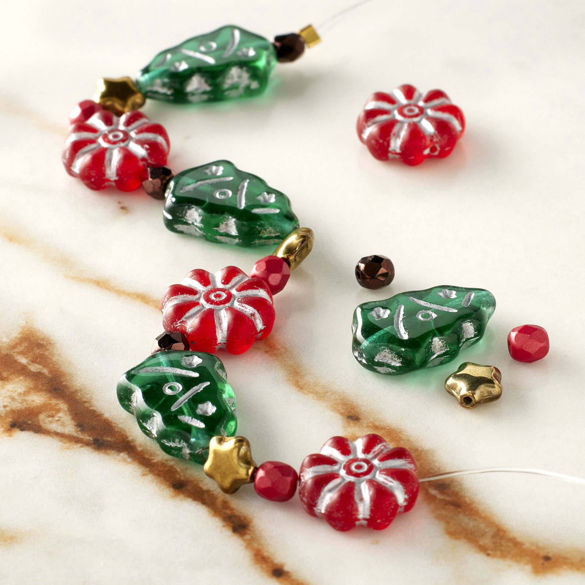 slide 5 of 5, Christmas Cheer Czech Glass Bead Mix By Bead Landing, 3.8mm-17.1mm