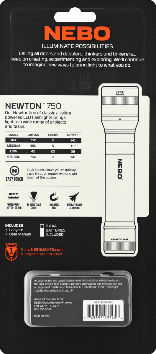 slide 8 of 9, Nebo Newton 750 Lumens LED Flashlight 1 ea, 1 ct