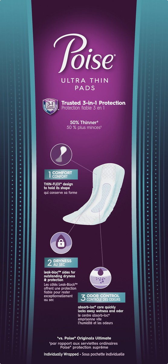 slide 5 of 7, Poise Ultra Thin Ultimate Long Length Pads 26 ea, 26 ct